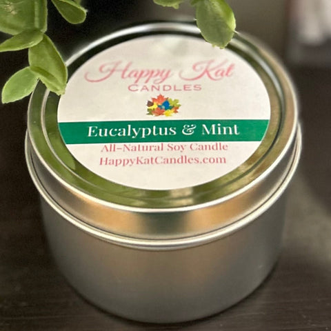 4oz. Travel Tin- Eucalyptus & Mint - Happy Kat Candles & Gifts