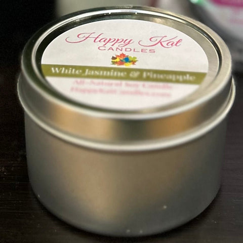 4oz. Travel Tin- White Jasmine & Pineapple - Happy Kat Candles & Gifts