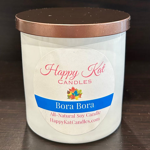All-Natural Soy Candle- Bora Bora 8oz. WhiteTumbler - Happy Kat Candles & Gifts