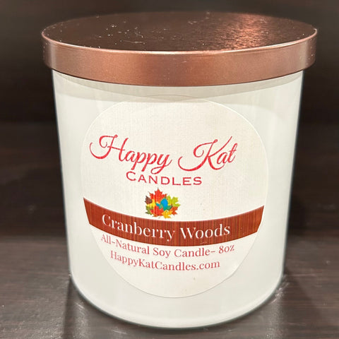 All-Natural Soy Candle- Cranberry Woods 8oz. White Tumbler - Happy Kat Candles & Gifts