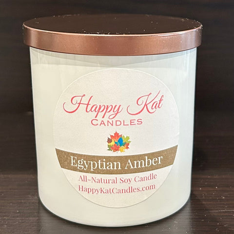 All-Natural Soy Candle- Egyptian Amber 8oz. White Tumbler - Happy Kat Candles & Gifts