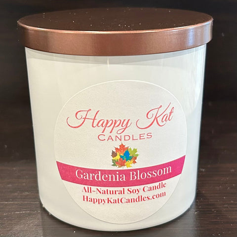 All-Natural Soy Candle- Gardenia Blossom 8oz. White Tumbler - Happy Kat Candles & Gifts