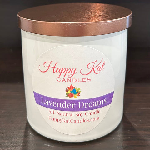 All-Natural Soy Candle- Lavender Dreams 8oz. White Tumbler - Happy Kat Candles & Gifts