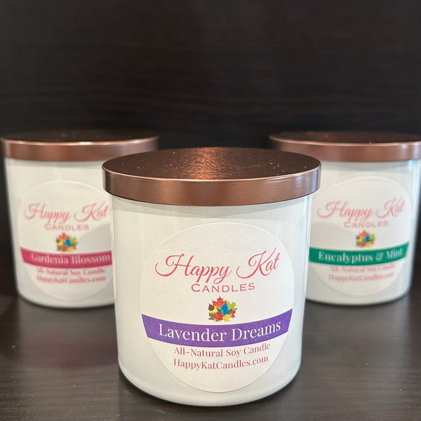 All-Natural Soy Candle- Lavender Dreams 8oz. White Tumbler - Happy Kat Candles & Gifts