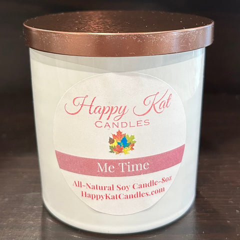 All-Natural Soy Candle- Me Time 8oz. White Tumbler - Happy Kat Candles & Gifts