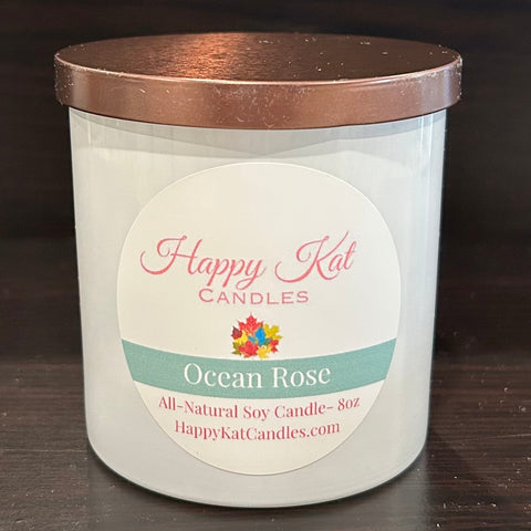 All-Natural Soy Candle- Ocean Rose 8oz. White Tumbler - Happy Kat Candles & Gifts