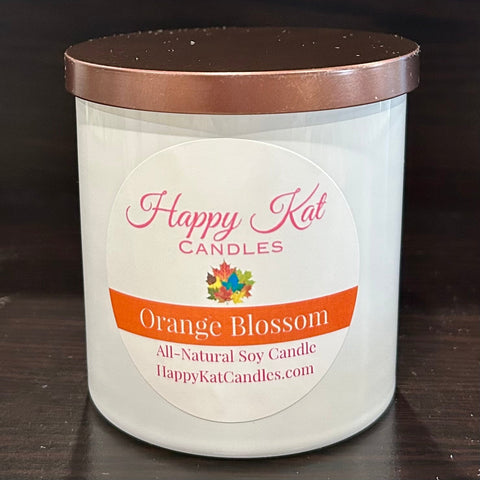 All-Natural Soy Candle- Orange Blossom 8oz. White Tumbler - Happy Kat Candles & Gifts