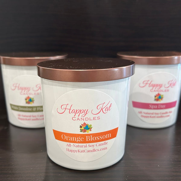 All-Natural Soy Candle- Orange Blossom 8oz. White Tumbler - Happy Kat Candles & Gifts