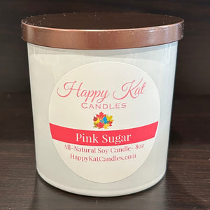 All-Natural Soy Candle- Pink Sugar 8oz. White Tumbler - Happy Kat Candles & Gifts