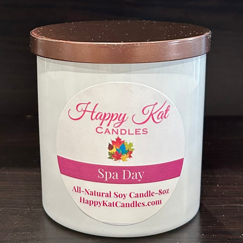 All-Natural Soy Candle- Spa Day 8oz. White Tumbler - Happy Kat Candles & Gifts