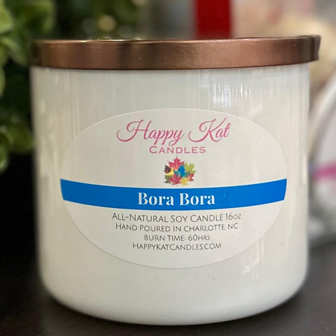 All-Natural Soy Double Wick Candle- Bora Bora 16oz. - Happy Kat Candles & Gifts
