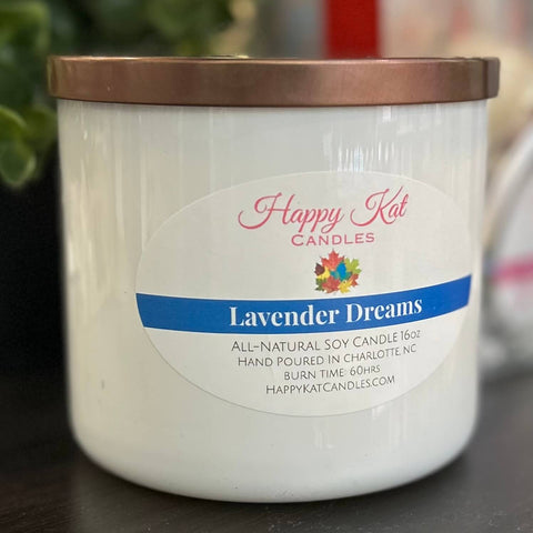 All-Natural Soy Double Wick Candle-Lavender Dreams 16oz. - Happy Kat Candles & Gifts