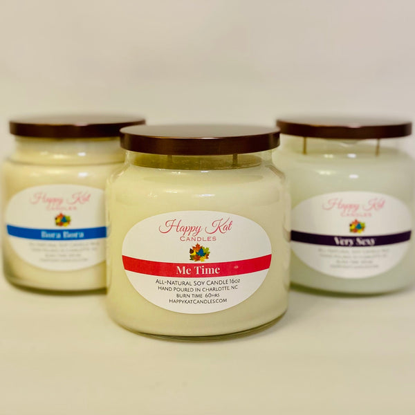 All-Natural Soy Double Wick Candle- Me Time 16oz. - Happy Kat Candles & Gifts