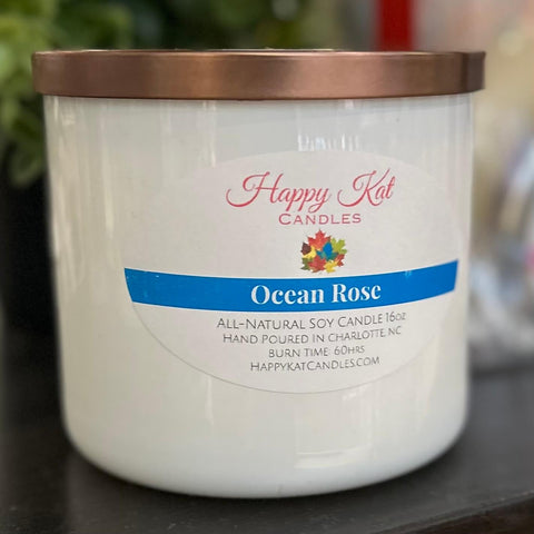 All-Natural Soy Double Wick Candle-Ocean Rose 16oz. - Happy Kat Candles & Gifts