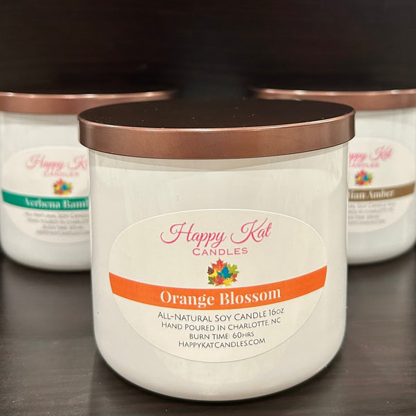 All-Natural Soy Double Wick Candle- Orange Blossom 16oz. - Happy Kat Candles & Gifts