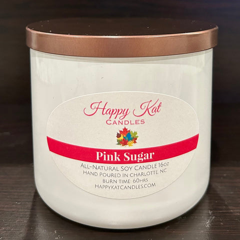 All-Natural Soy Double Wick Candle- Pink Sugar 16oz. - Happy Kat Candles & Gifts