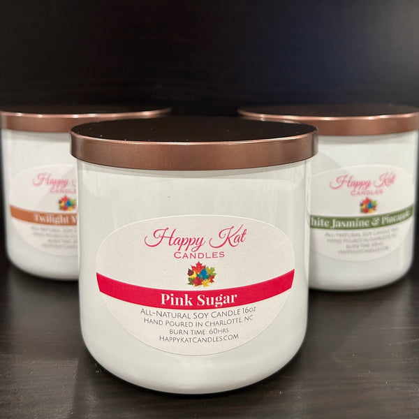 All-Natural Soy Double Wick Candle- Pink Sugar 16oz. - Happy Kat Candles & Gifts