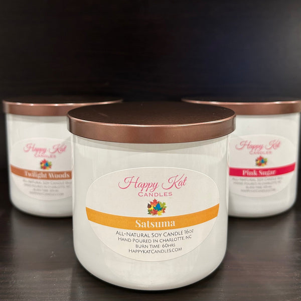 All-Natural Soy Double Wick Candle- Satsuma 16oz. - Happy Kat Candles & Gifts
