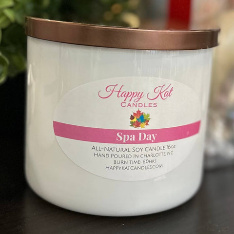 All-Natural Soy Double Wick Candle- Spa Day 16oz. - Happy Kat Candles & Gifts
