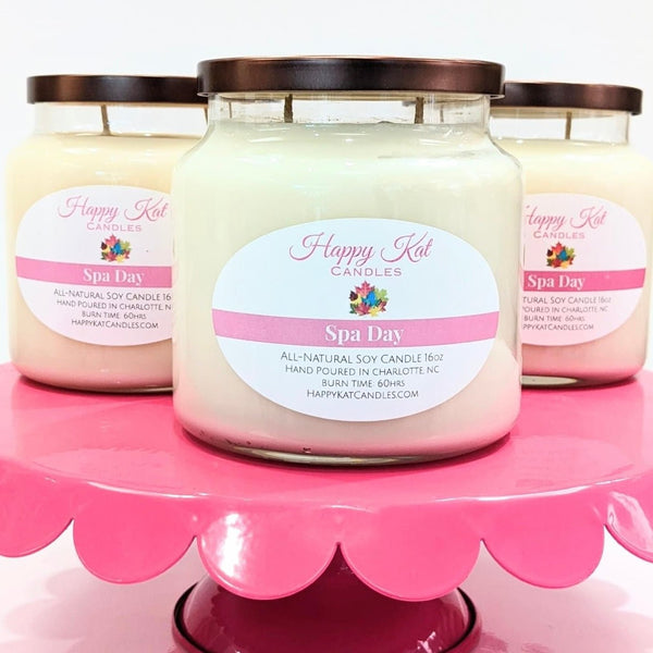 All-Natural Soy Double Wick Candle- Spa Day 16oz. - Happy Kat Candles & Gifts