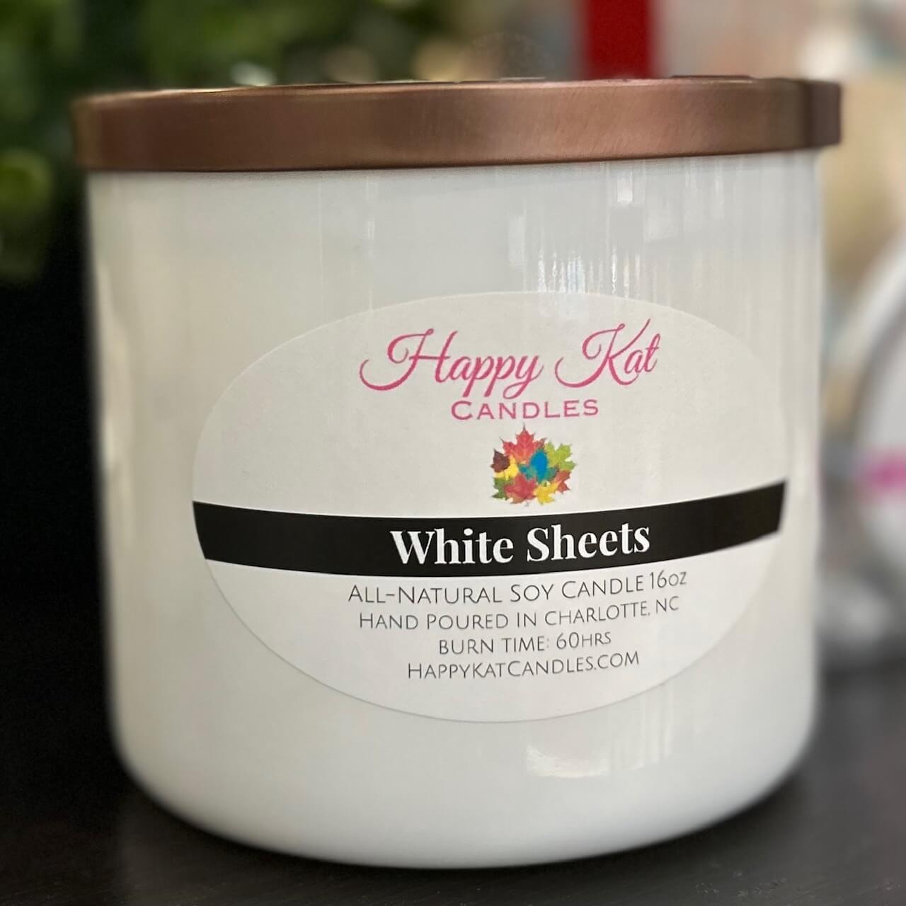 All-Natural Soy Double Wick Candle- White Sheets 16oz. - Happy Kat Candles & Gifts