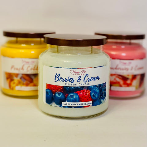 DESSERT JAR CANDLE- Berries & Cream 16oz. - Happy Kat Candles & Gifts