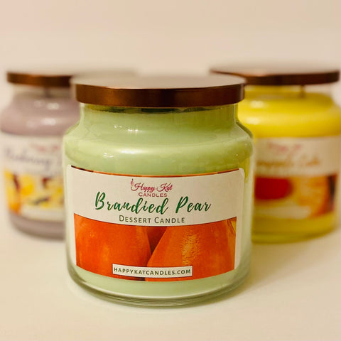 DESSERT JAR CANDLE- Brandied Pear 16oz - Happy Kat Candles & Gifts