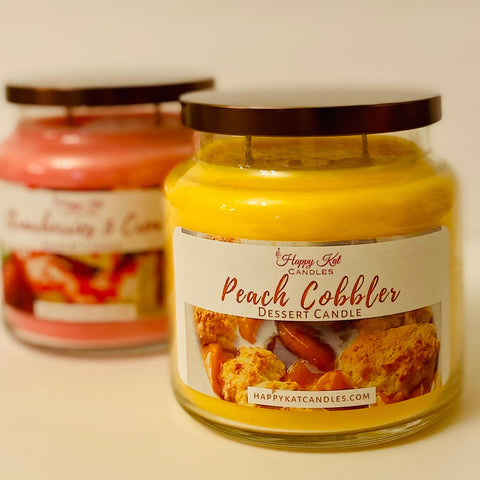 DESSERT JAR CANDLE- Peach Cobbler 16oz. - Happy Kat Candles & Gifts