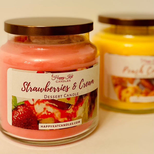 DESSERT JAR CANDLE- Strawberries & Cream 16oz - Happy Kat Candles & Gifts