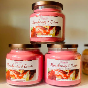DESSERT JAR CANDLE- Strawberries & Cream 16oz - Happy Kat Candles & Gifts